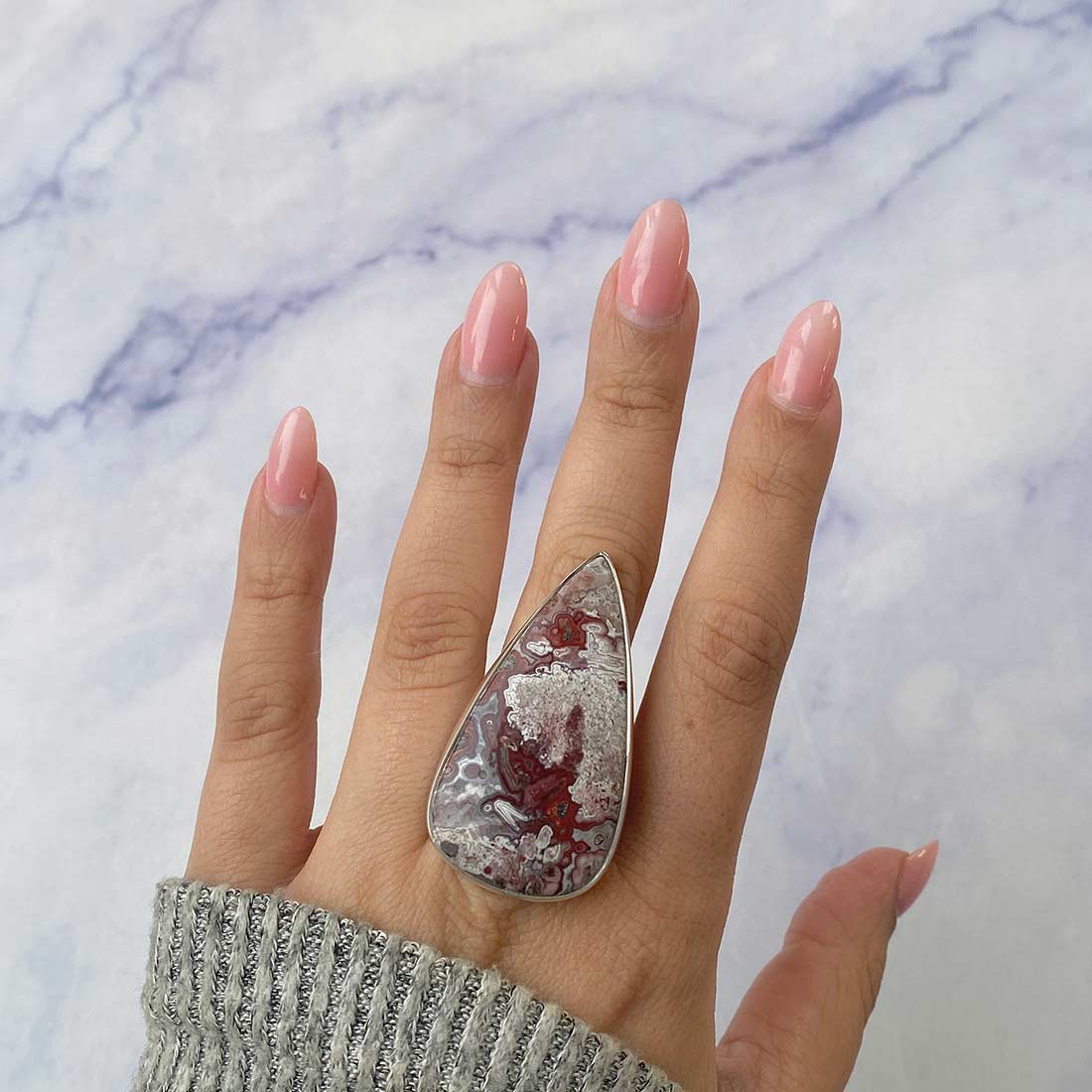 Crazy Lace Agate Adjustable Ring-(CLA-R-40.)